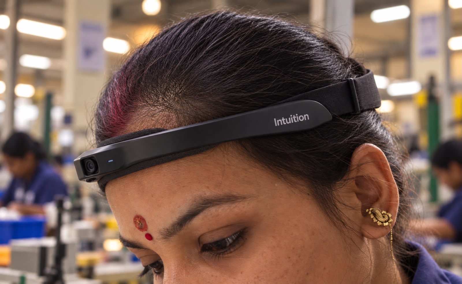 Close view of the head unit showing camera, brow pad and crown strap